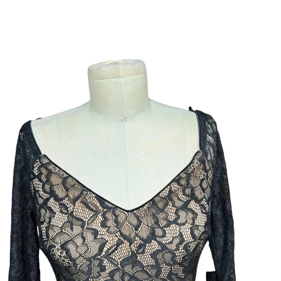 Dress The Population Off Shoulder Blouson Sleeve Lace‎ Dress Black Nude Size S - Picture 2 of 12